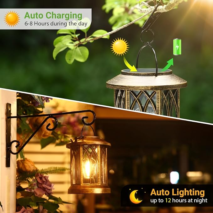 WdtPro Solar Lanterns Outdoor Lights, 4 Pack Bright Lanterns Outdoor Waterproof - Image 3