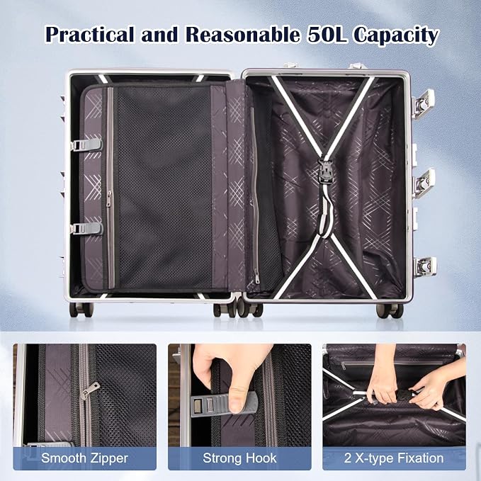 DOMINOX All Aluminum Carry On Luggage Hard Shell Luggage Aluminum Suitcase - Image 6