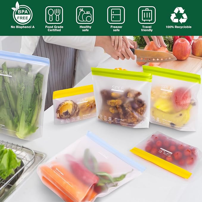 SPLF 10 Pack Stand-Up Reusable Quart Freezer Bags Dishwasher Safe, Extra Thick - Image 2