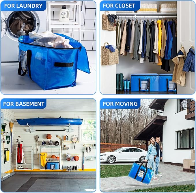 TAILI Extra Large Moving Bags, 6 Pack Blue Heavy Duty Totes - Image 7