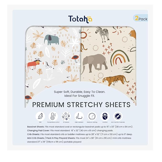 TotAha Jungle Animal Mini Crib Sheet, Premium Stretch Fitted Portable Mini by TotAha%7CUnitedStates