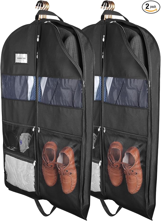 Garment Bags for Travel, 2 Pack 43" Hanging Garment Bags for Men, Double Sides by HLANBABYAMZ