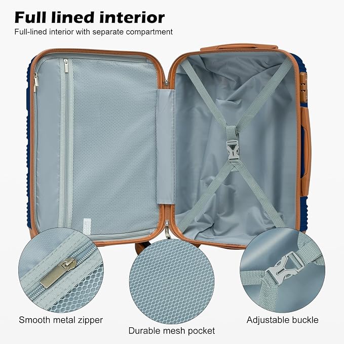 LONG VACATION 3 Piece Carry On Luggage 20 Inch Suitcase - Image 4