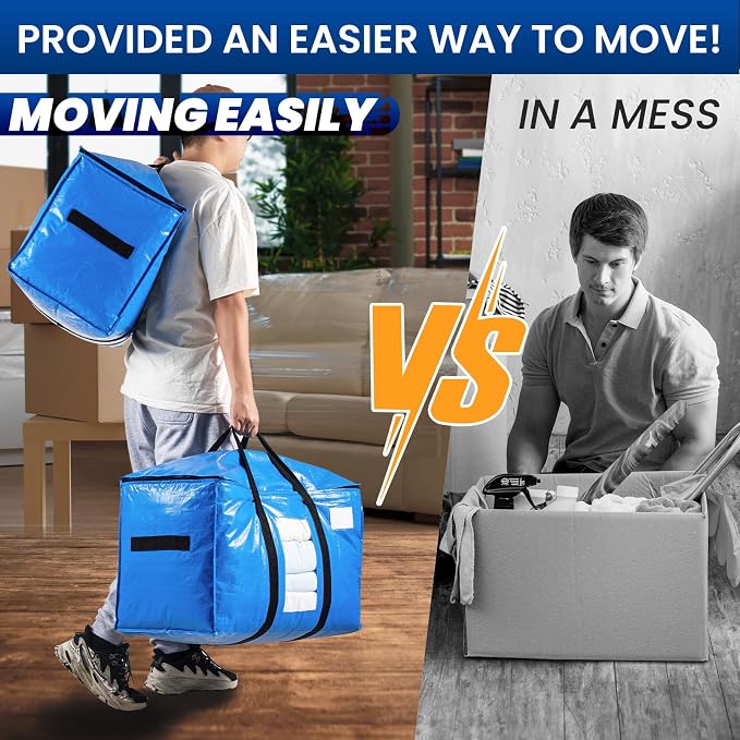TAILI Extra Large Moving Bags, 12 Pack Blue Heavy Duty Totes - Image 7