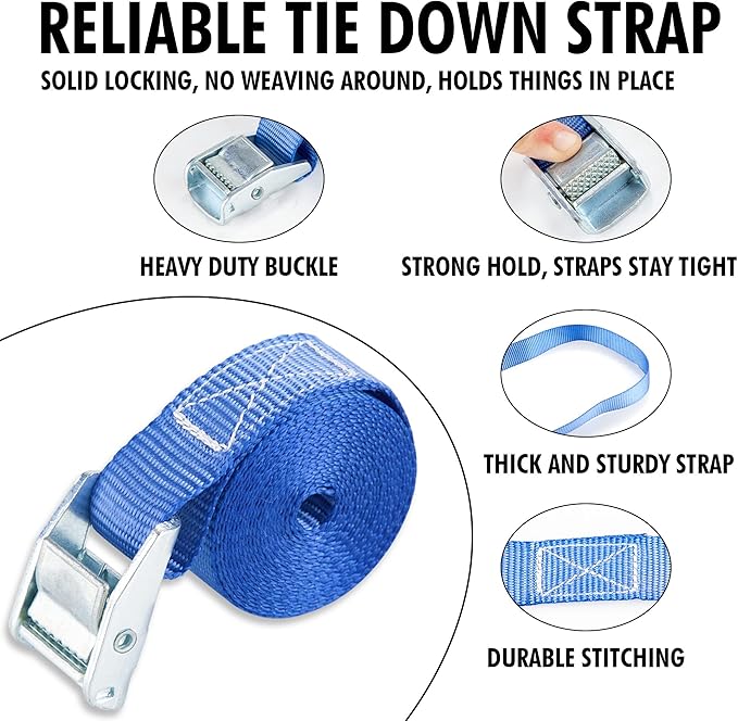 Cartman 1" x 12' Lashing Straps Cargo Tie-Down Strap Up to 600lbs, 6pk in Carry - Image 2