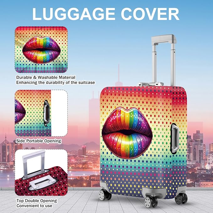ANNA QUEEN Pop Art Rainbow Lips Luggage Cover, Colorful Suitcase Protector - Image 3