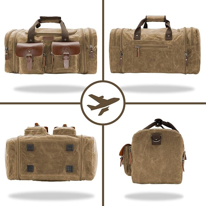Wildroad Waxed Canvas Genuine Leather 50L Waterproof Duffle Bag - Image 5