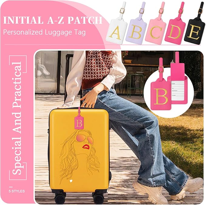 izuzta Personalized Initial Luggage Tags, Rose Red Leather, Embroidered Custom - Image 6
