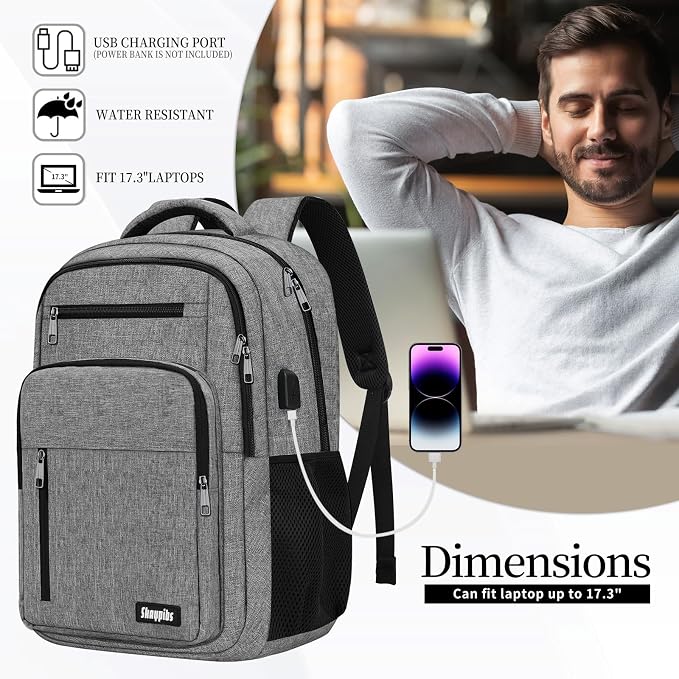 Backpack for Women Men, School Backpack for Boys Girls Teens, 17.3 Inch Laptop - Image 3