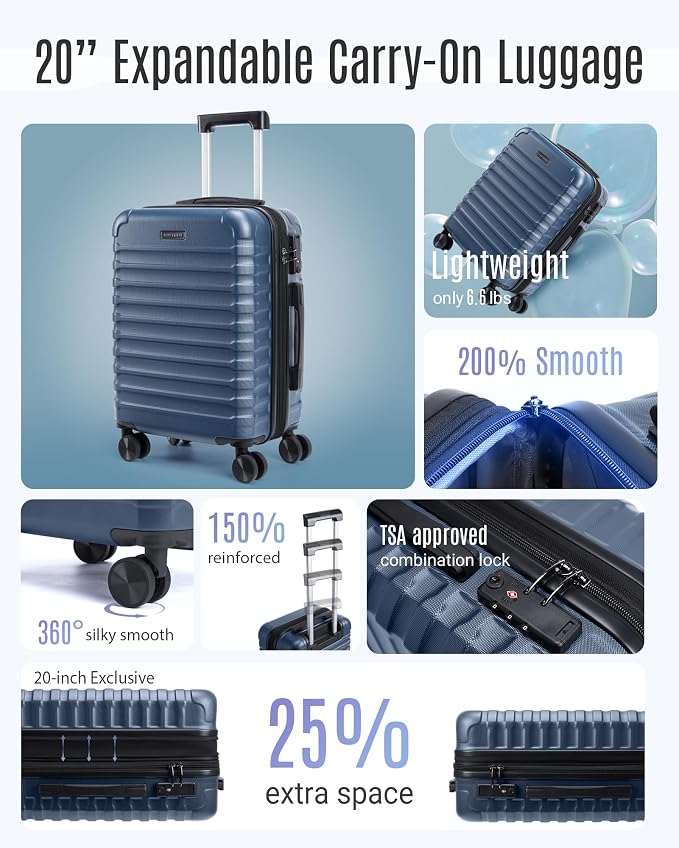 LIGHT FLIGHT Carry On Luggage 22x14x9 Airline Approved, Carry On Suitcases - Image 2