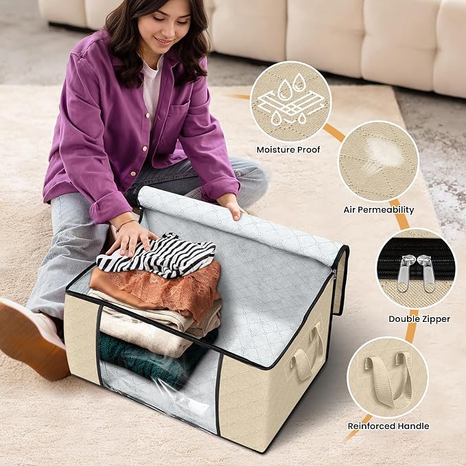 Fab totes 3 Pack Clothes Storage, Foldable Thick Fabric Blanket Storage Bags - Image 4