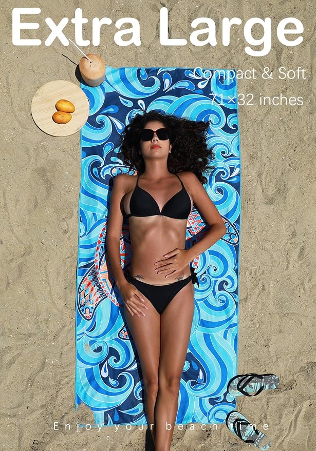 2 Pack Microfiber Lightweight Beach Towel Sand Free Quick Dry Absorbent Thin - Image 3