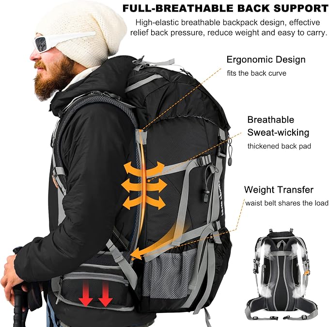 Loowoko 50L Hiking Backpack, Waterproof Camping Essentials Bag - Image 3