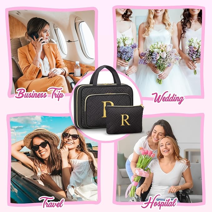 Gifts for Women, Initial Toiletry Makeup Bag Hanging Cosmetic Organizer - Image 7