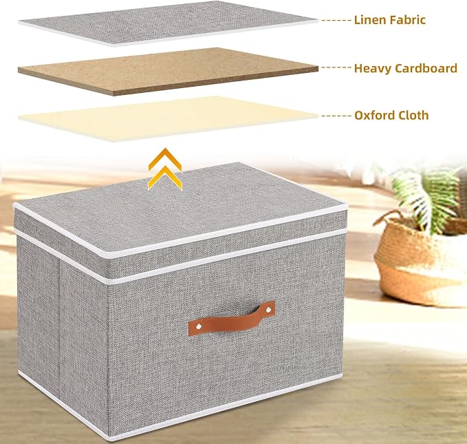 Collapsible Storage Bins with Lids, Linen Foldable Cloth Baskets, 17.7 x 11.8 x - Image 7