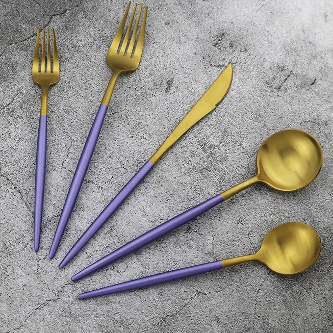 Gugrida 5-Piece Matte Gold Silverware Set, 18/10 Stainless Steel Satin Finish - Image 7
