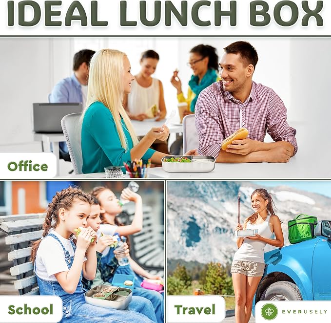 Everusely - Bento Box - Sage, 60oz / 1.8 L - Stainless Steel Lunch Box - 3 - Image 7