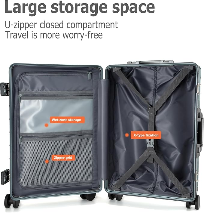 feilario 24in Aluminium Frame PC Hard Shell Spinner Wheels Luggage, Built-In - Image 5