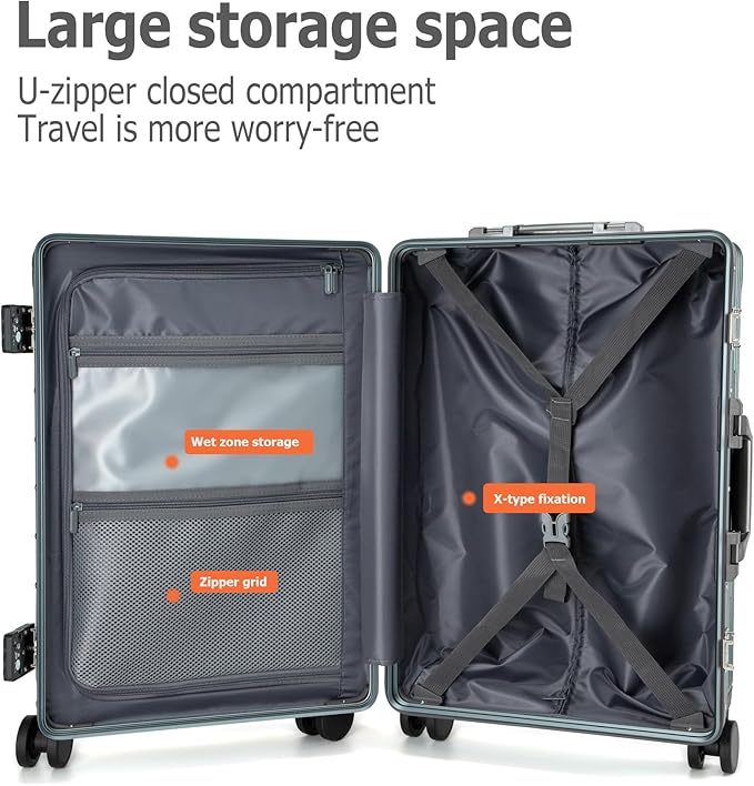 feilario 20in Aluminium Frame PC Hard Shell Spinner Wheels Luggage, Built-In - Image 5