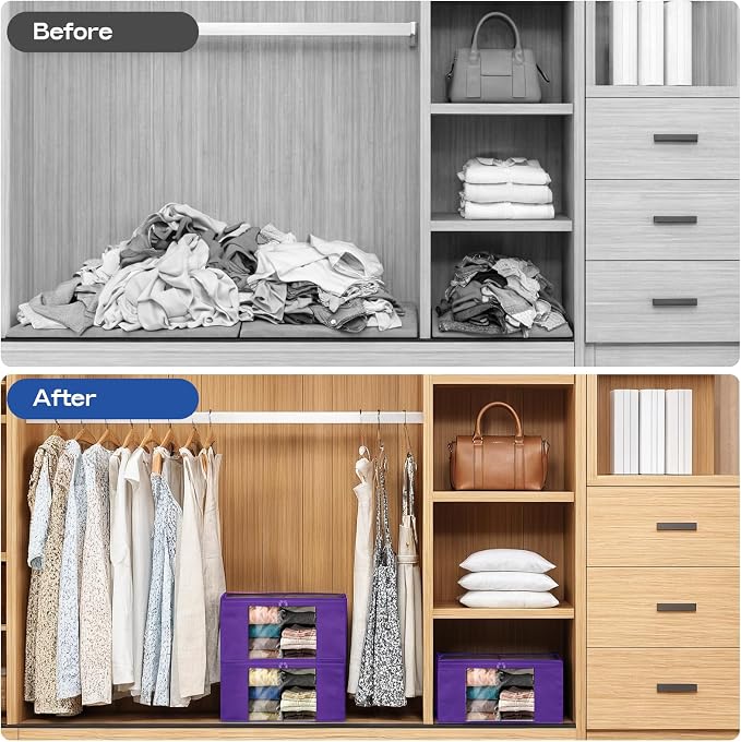 Clothes Storage Bags, Foldable Thick Fabric Blanket Storage Bags, Large Clear - Image 8
