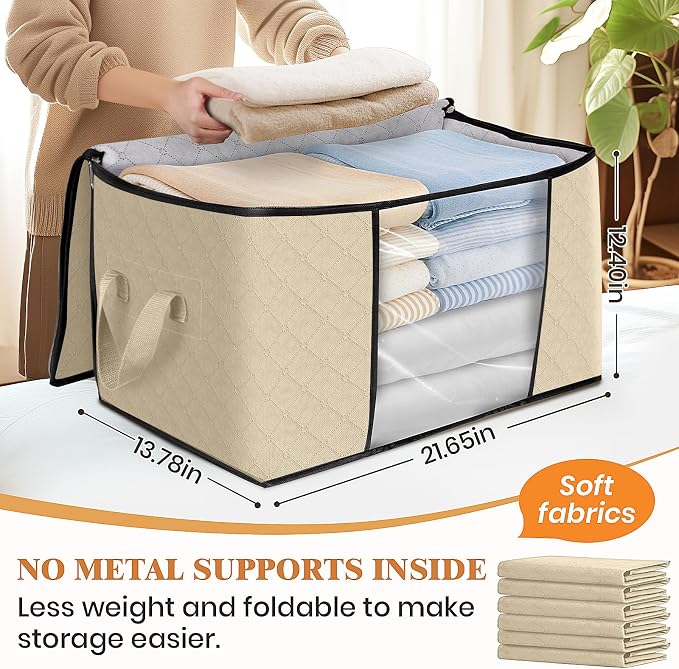 Fab totes 6 Pack Clothes Storage, Foldable Thick Fabric Blanket Storage Bags - Image 2