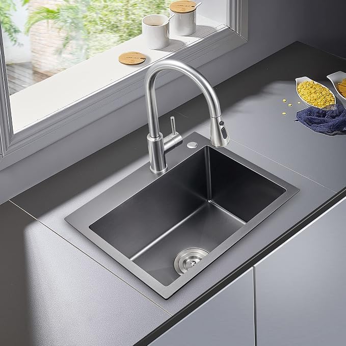POPFLY 20 Inch Kitchen Sink, 18 Gauge 304 Stainless Steel Single Bowl Drop In - Image 2