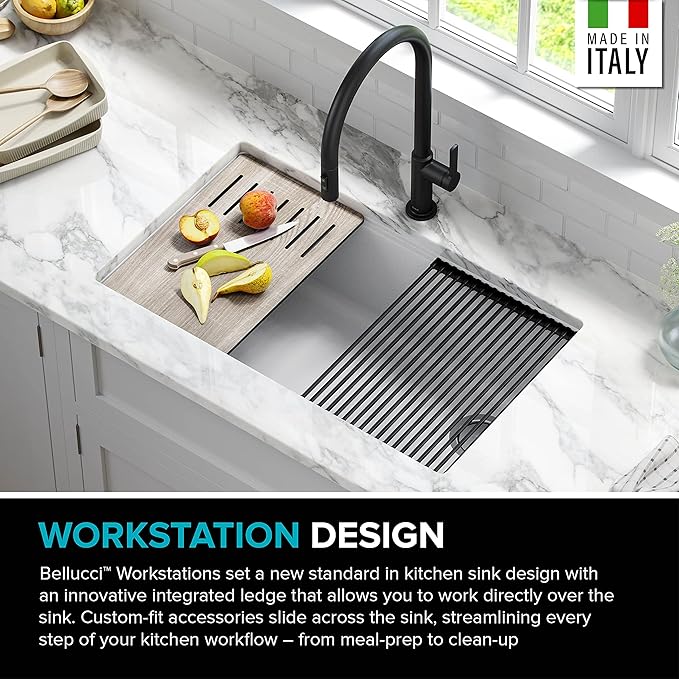 KRAUS Kitchen Sink Bellucci 32” Undermount Workstation Granite, Metallic White - Image 5