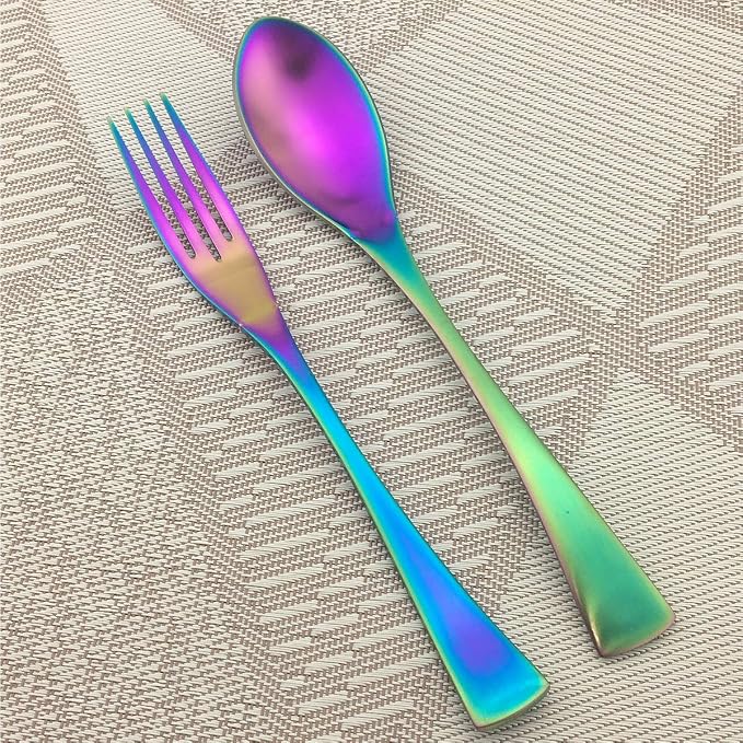 Rainbow Silverware Set, 24-Piece Stainless Steel Flatware Set Service - Image 7