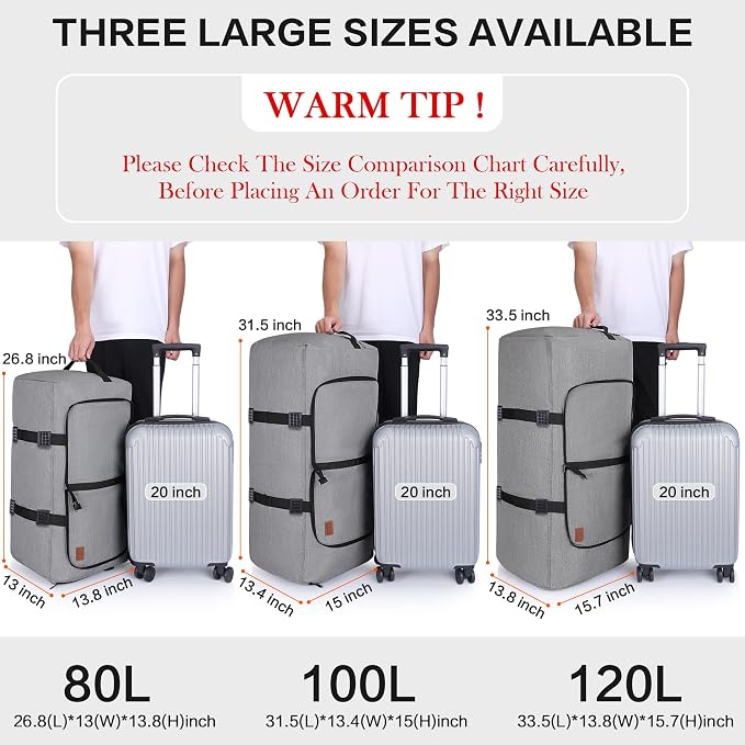 80L Duffle Bag for Travel, Large Foldable Waterproof Travel Duffel Bags - Image 3