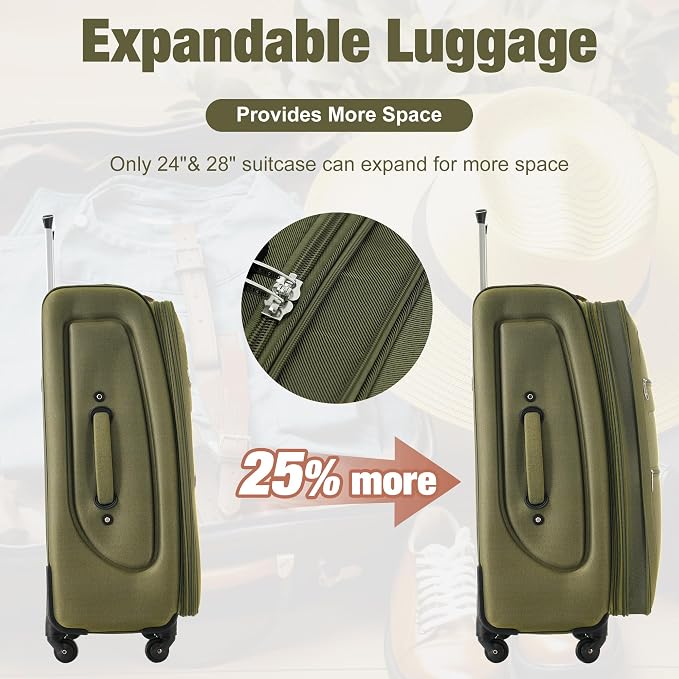 Merax Softside Luggage Set Softshell Lightweight 3 Piece Spinner Suitcase 22" - Image 3