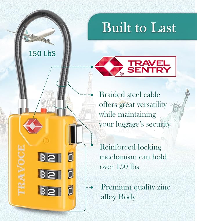 Search Alert TSA Approved Travel Combination Luggage Cable Locks - Image 5
