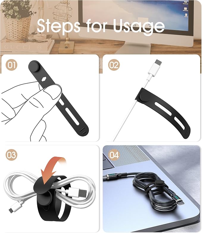 35Pcs Nearockle Reusable Cable Ties, Adjustable Silicone Cord Organizer Small - Image 4