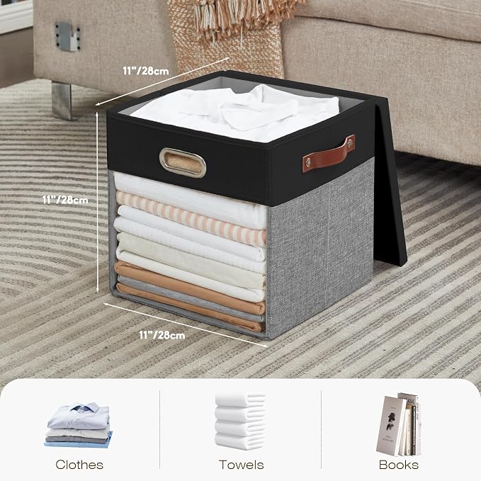 Fabric Storage Cubes with Clear Windows and Lids 11'' Foldable Storage Bins - Image 2
