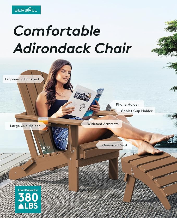 SERWALL Adirondack Chair with Cup Holders - Image 3