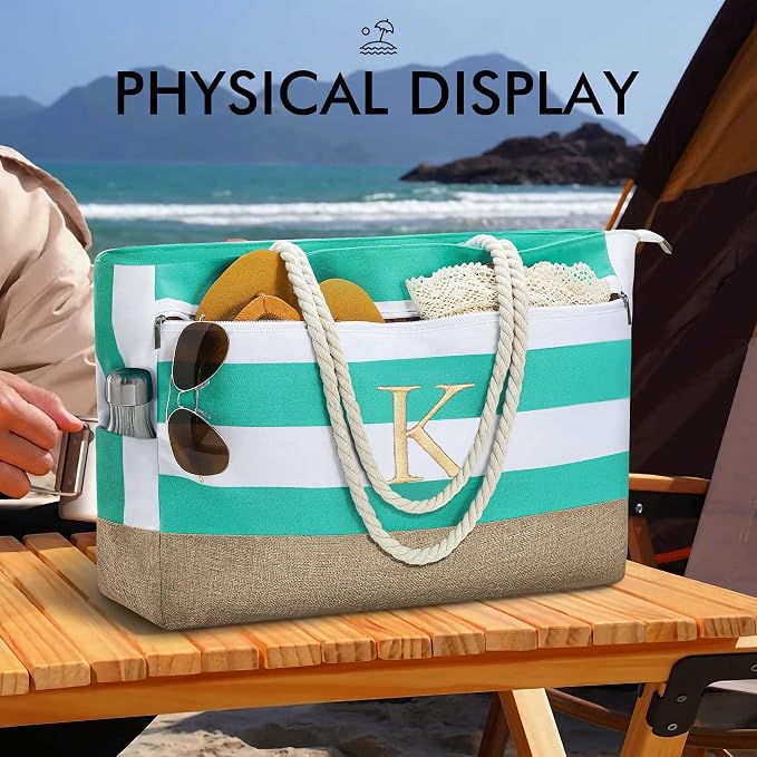 YOOLIFE Large Initial Beach Bag Waterproof Tote Zipper Bag Personalized Gifts - Image 8