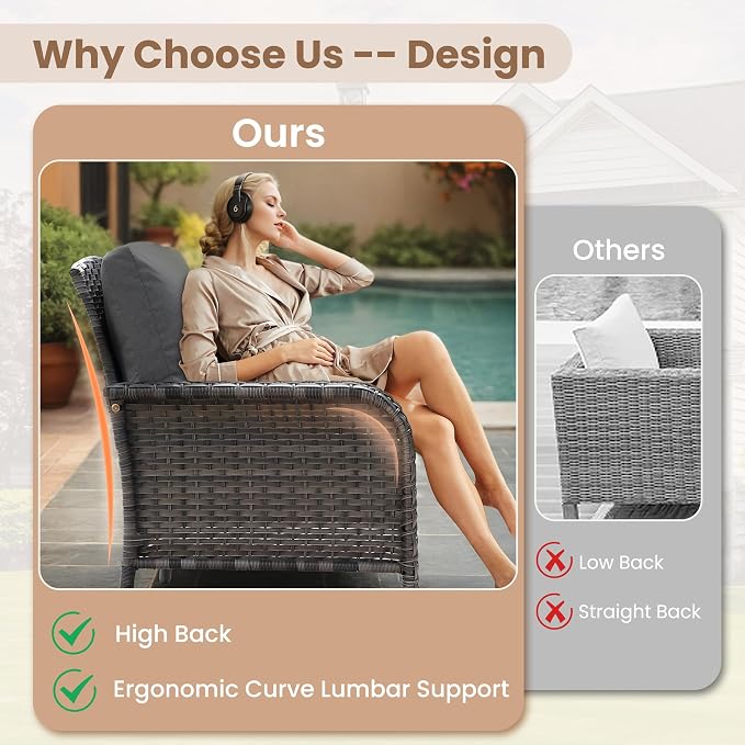 HOOOWOOO Patio Furniture Set, 4 Pieces Outdoor Conversation Set, All Weather - Image 5