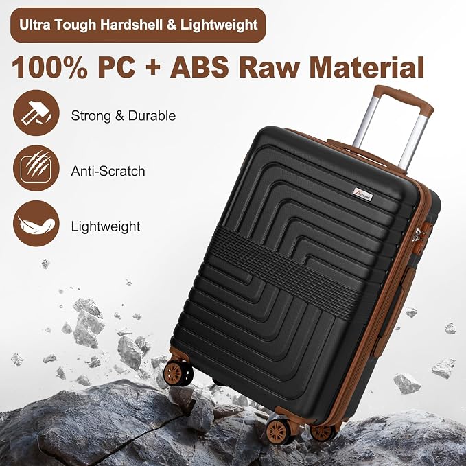 Romswi Expandable 28" Checked Luggage, Large Hardshell Suitcase - Image 3