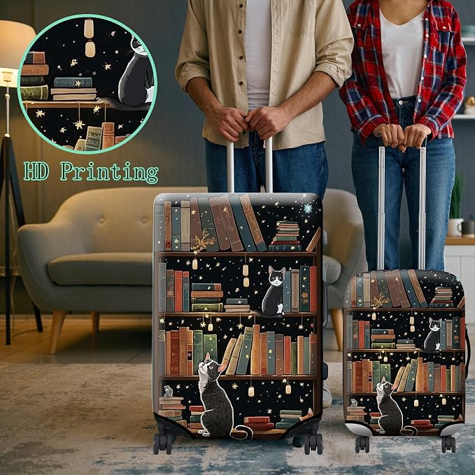 Luggage Cover Suitcase Protector Plus 1 Luggage Tag, Cat Library Travel - Image 6