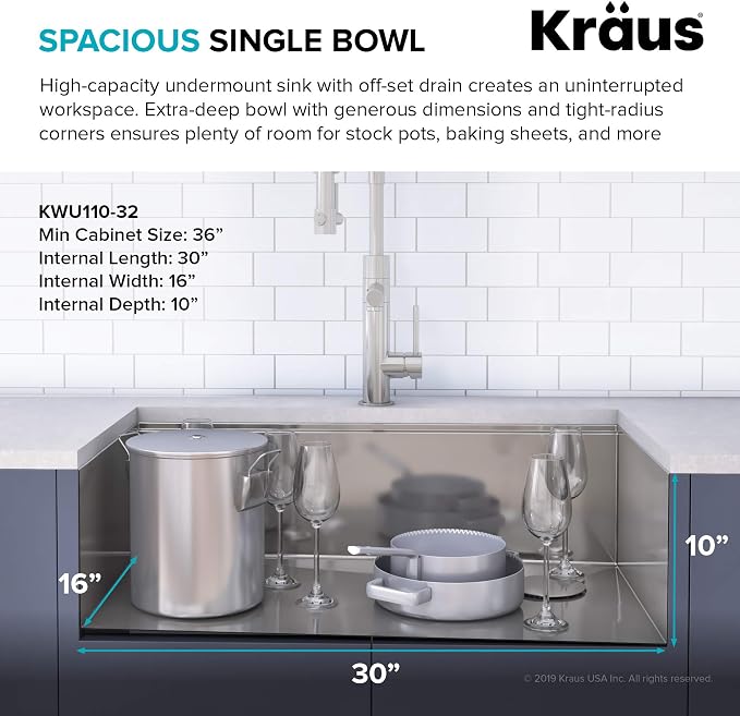 Kraus KWU110-32-100-100MB, Kore Workstation 32-inch Undermount 16 Gauge Single - Image 2