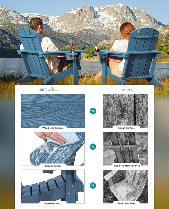 SERWALL Folding Adirondack Chair, HDPE Adirondack Chairs, Plastic Outdoor - Image 5