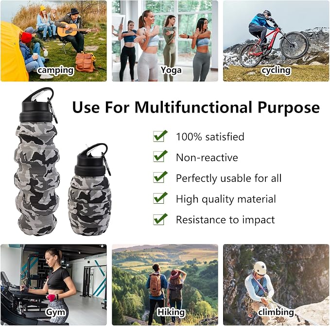 Collapsible Travel Water Bottle18oz, Reuseable Silicone Foldable Water Bottles - Image 7
