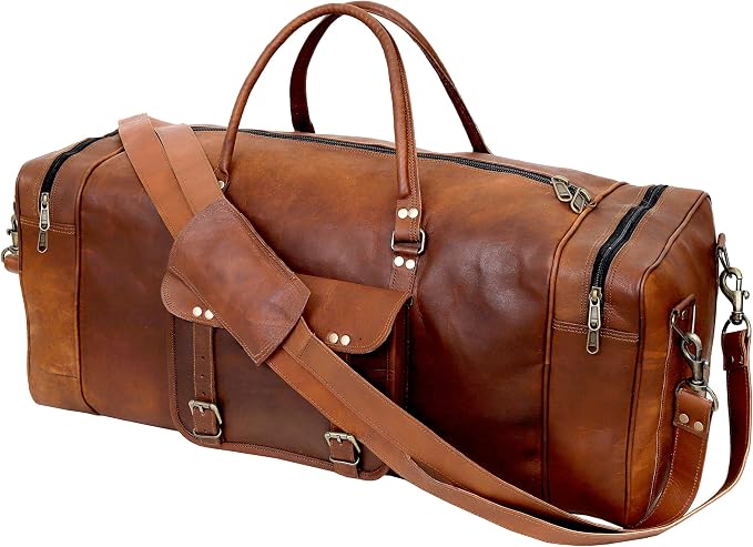 Leather 24 Inch Luggage Handmade Duffel Bag Carryall Weekender Travel Overnight - Image 5