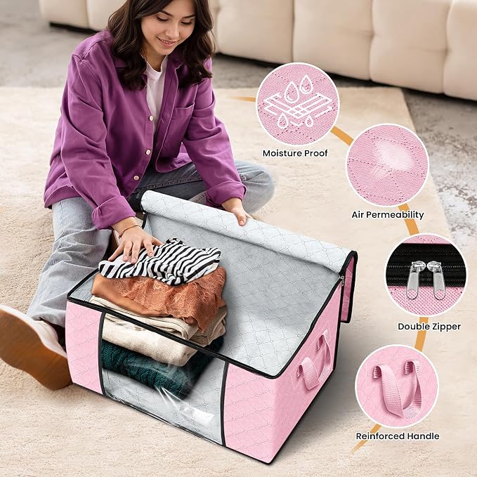 Fab totes 10 Pack Clothes Storage, Foldable Thick Fabric Blanket Storage Bags - Image 4