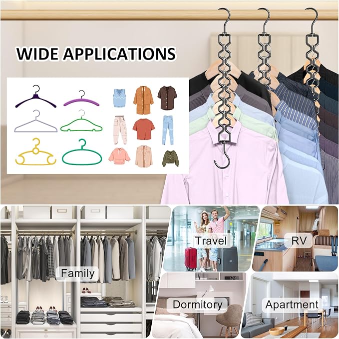 6 Pack Space Saving Hangers for Clothes, Heavy Duty 30Lbs Capacity Magic - Image 3