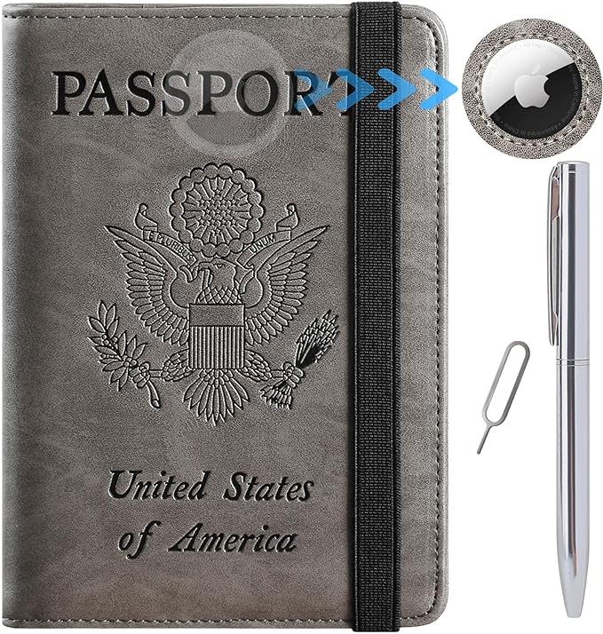 Airtag Passport Holder Cover Wallet Travel Essentials RFID Blocking Leather by PASCACOO