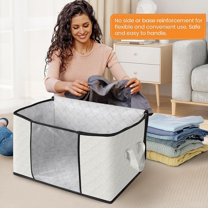 Fab totes 6 Pack Clothes Storage, Foldable Thick Fabric Blanket Storage Bags - Image 3