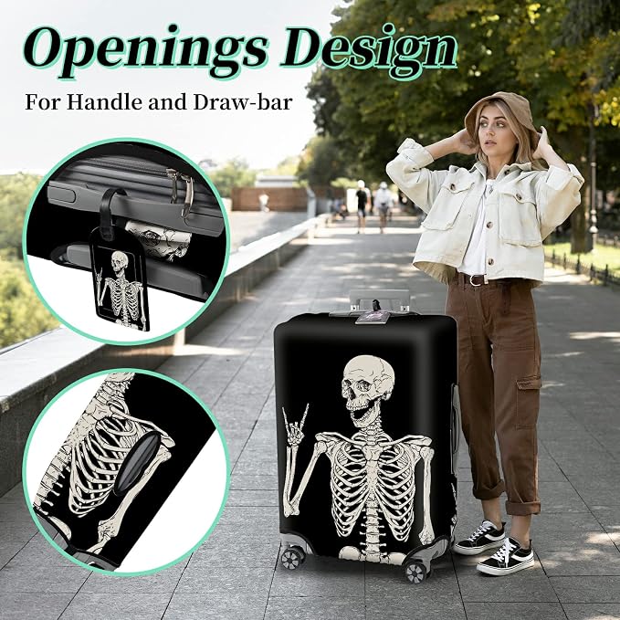Luggage Cover Suitcase Protector Plus 1 Luggage Tag, Rock Skull Travel Suitcase - Image 4
