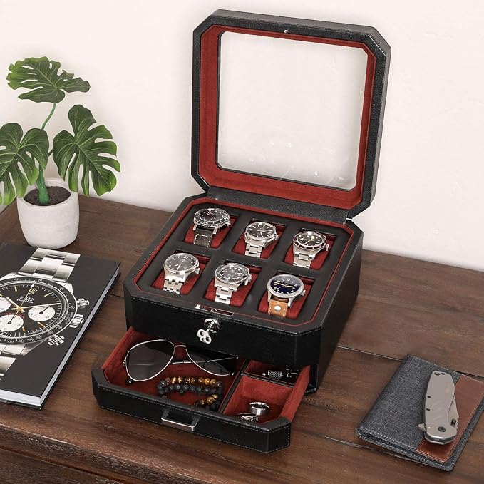 ROTHWELL Gift Set 6 Slot Leather Watch Box and 2 Watch Travel Case - Image 2