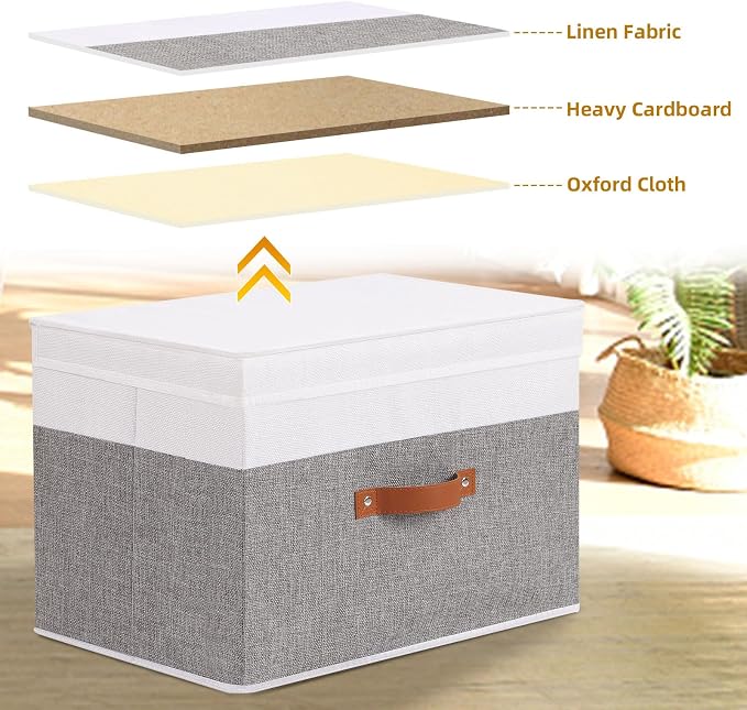 Fabric Storage Bins with Lids, 5 Pack Linen Foldable Cloth Baskets, 15 x 9.8 x - Image 7