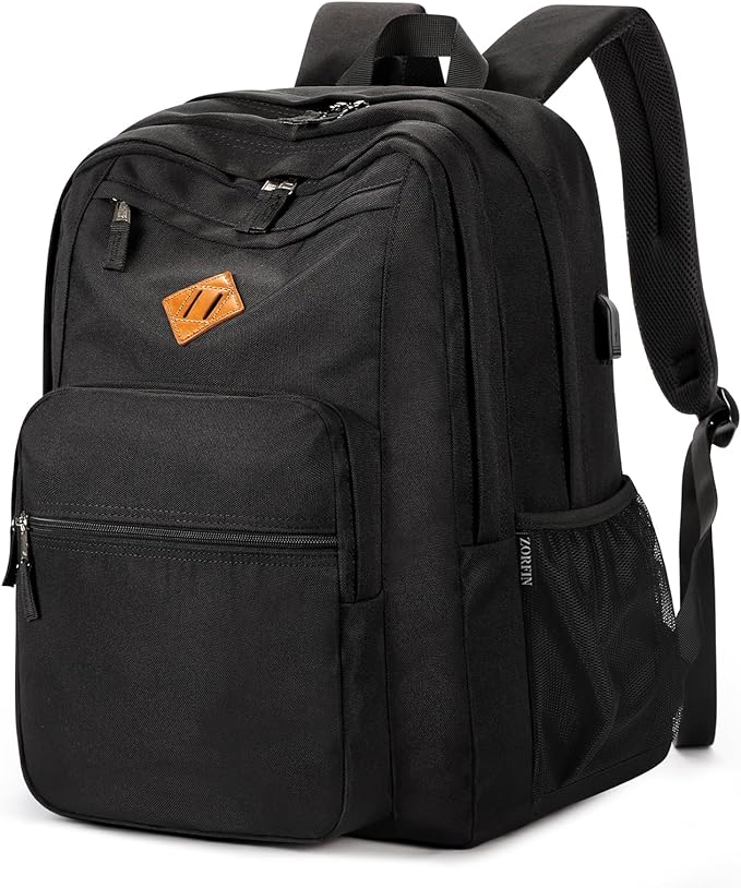 ZORFIN 36L Black Backpack for College, and Travel: Water Resistant Bookbag by ZORFIN-SimpleYetChic